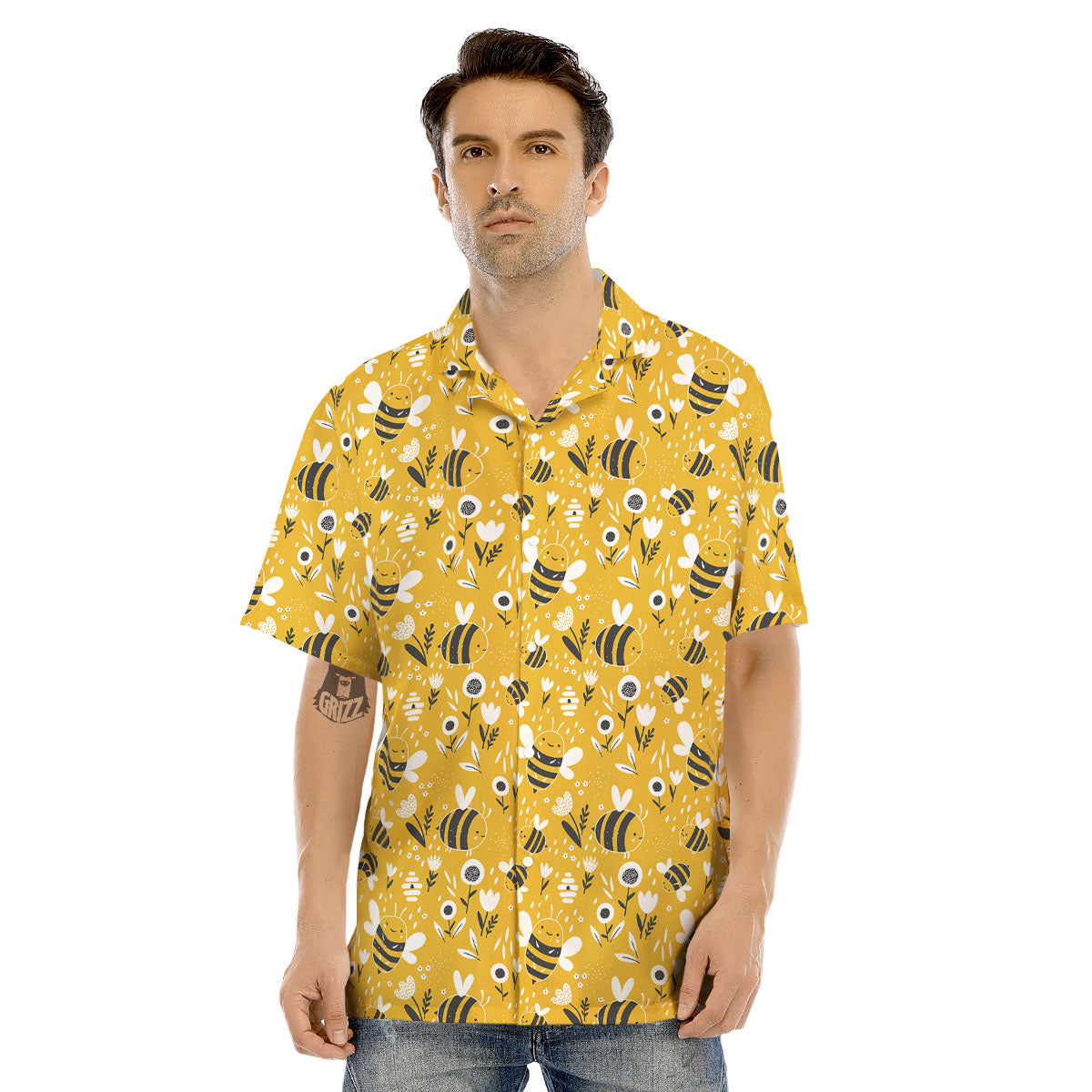 Little Bee Print Pattern Men's Hawaiian Shirt-grizzshop