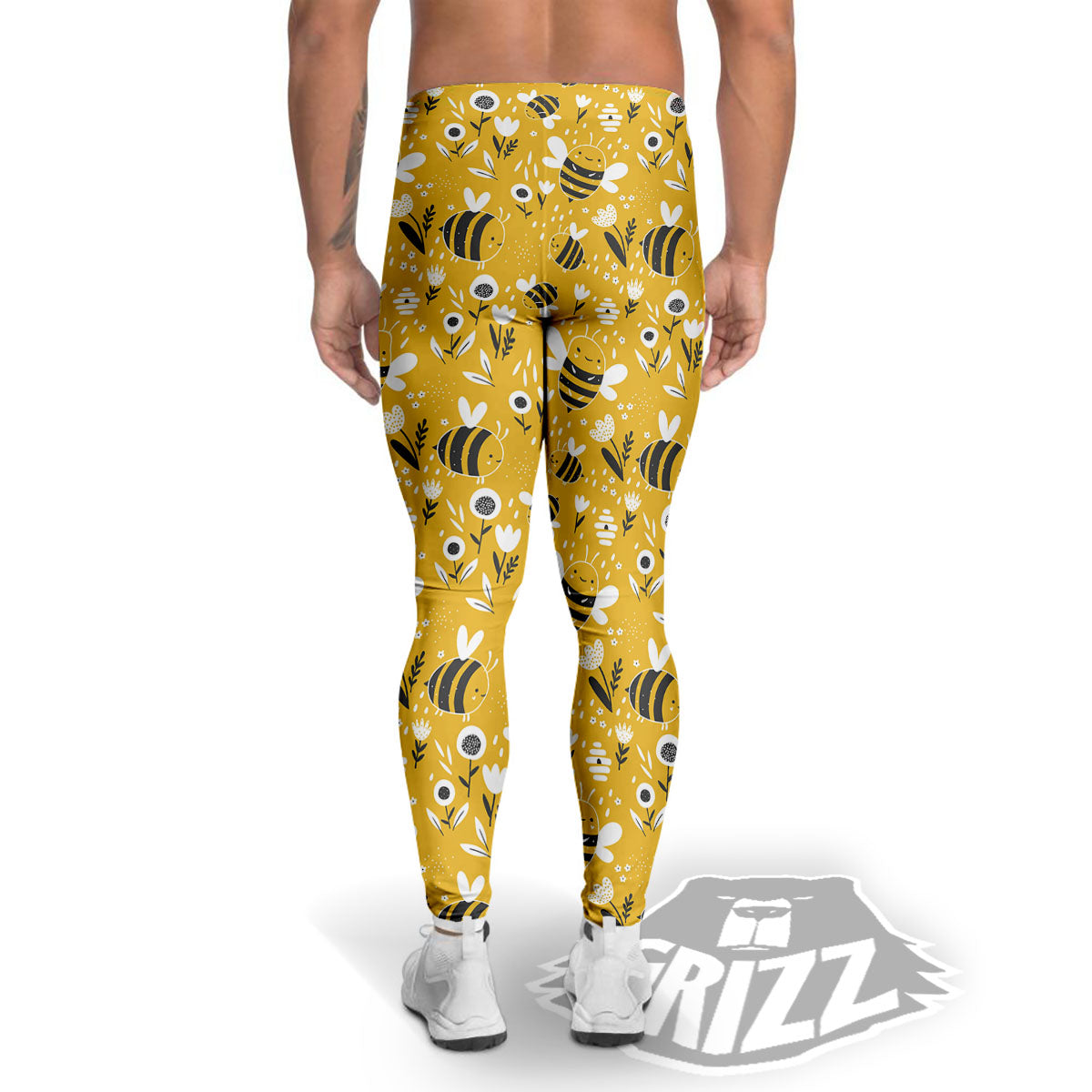 Little Bee Print Pattern Men's Leggings-grizzshop