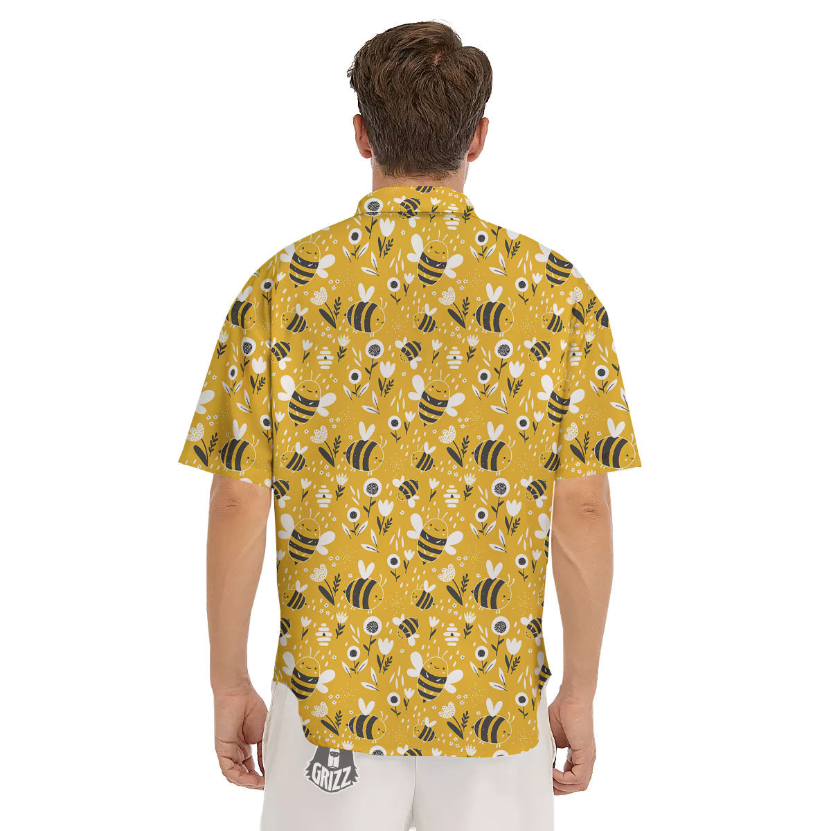Little Bee Print Pattern Men's Short Sleeve Shirts-grizzshop