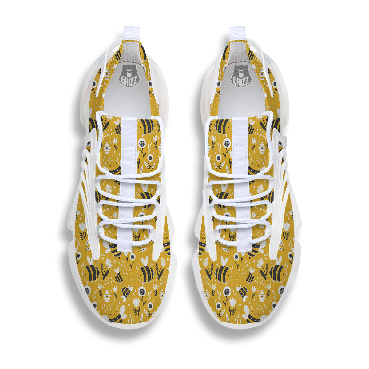 Little Bee Print Pattern White Gym Shoes-grizzshop