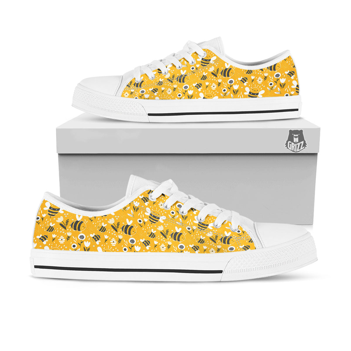 Little Bee Print Pattern White Low Top Shoes-grizzshop