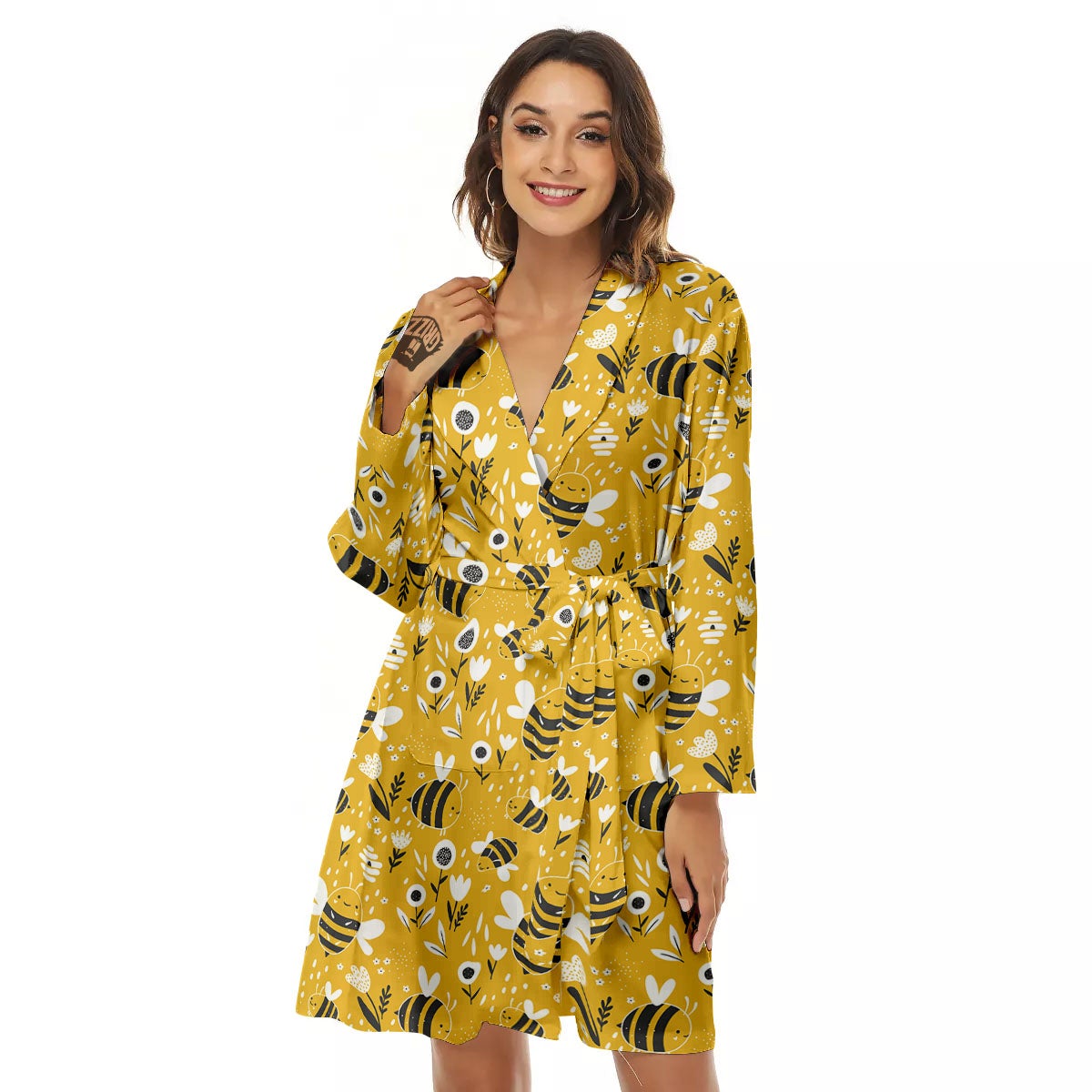 Little Bee Print Pattern Women's Robe-grizzshop