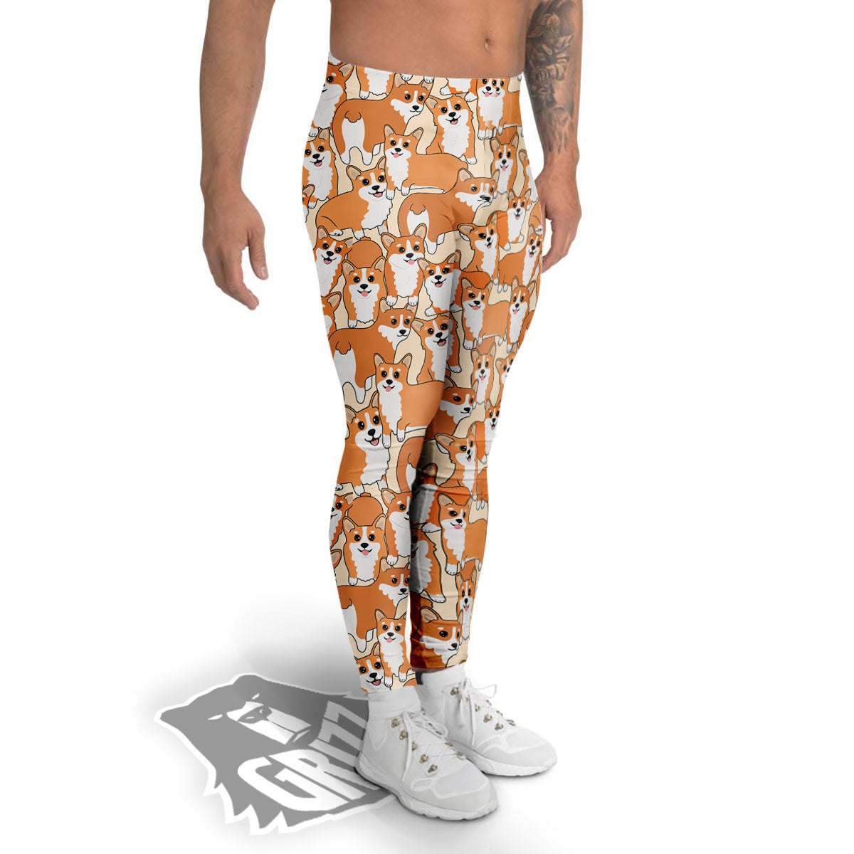 Little Corgi Print Pattern Men's Leggings-grizzshop