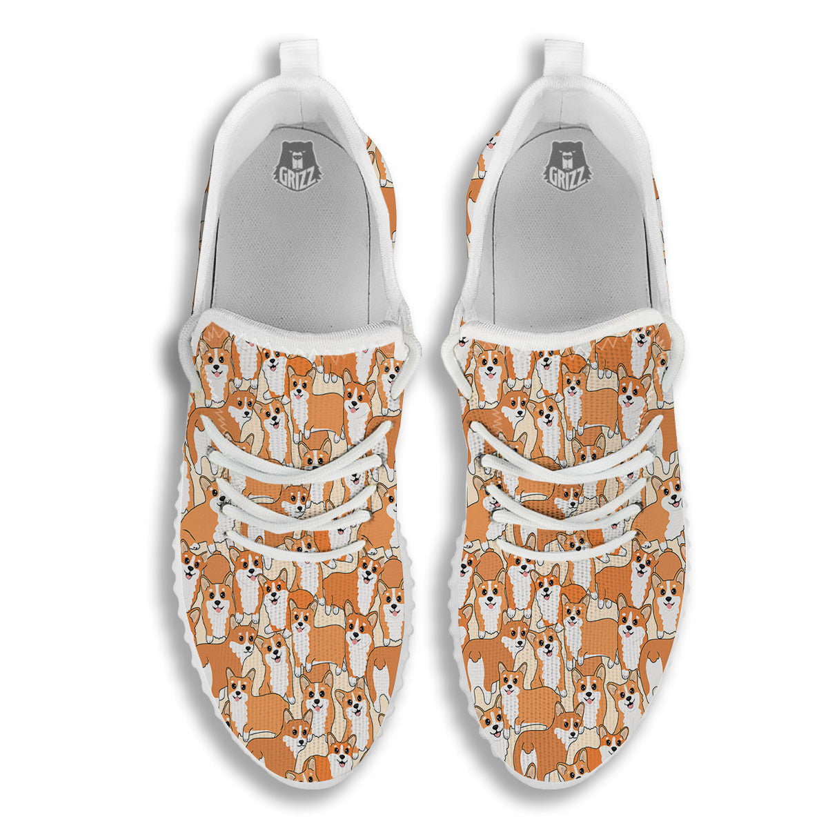 Little Corgi Print Pattern White Walking Shoes-grizzshop