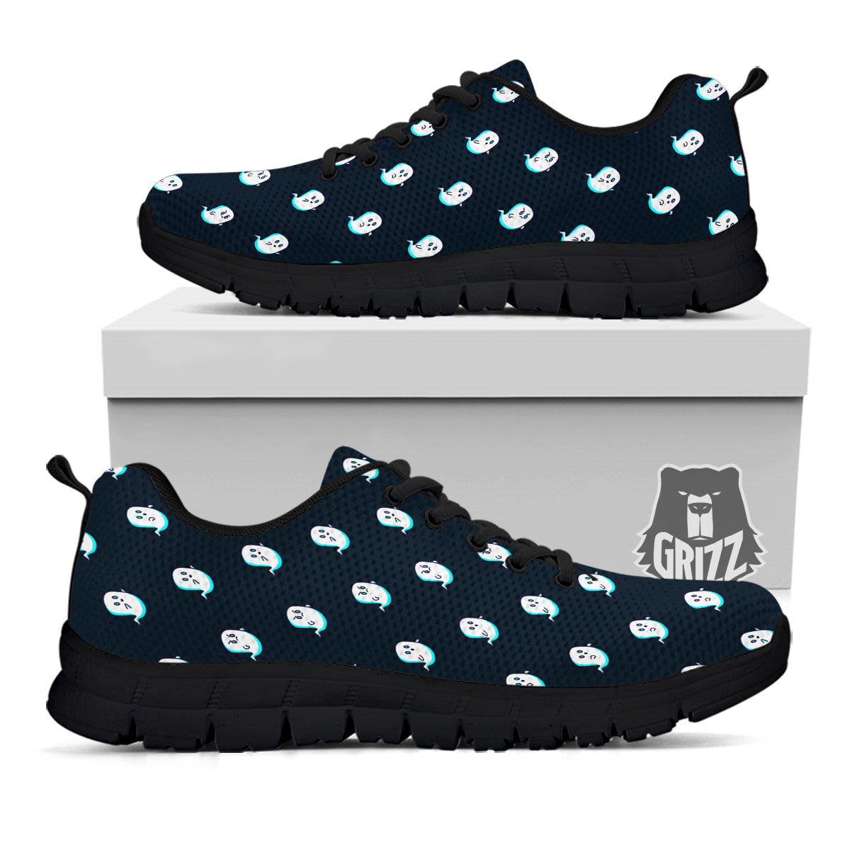 Little Ghost Cute Print Pattern Black Sneaker-grizzshop