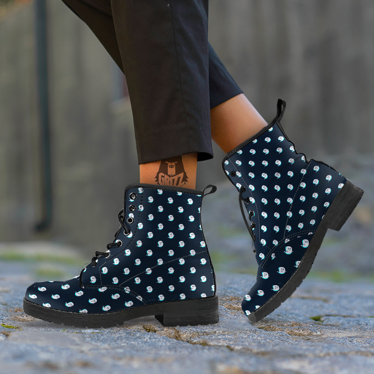 Little Ghost Cute Print Pattern Leather Boots-grizzshop