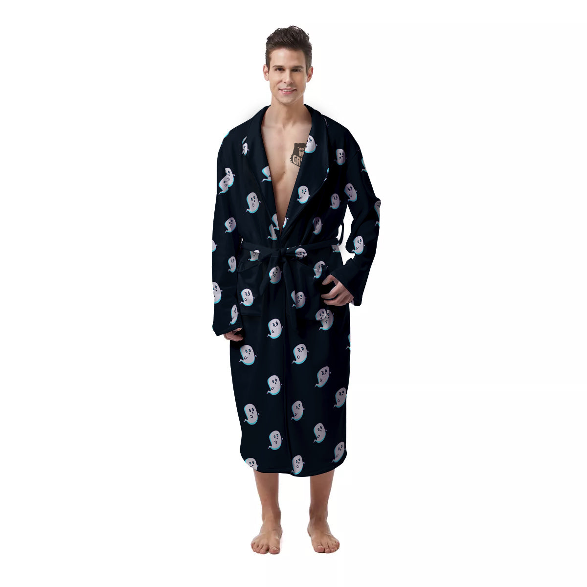 Little Ghost Cute Print Pattern Men's Robe-grizzshop