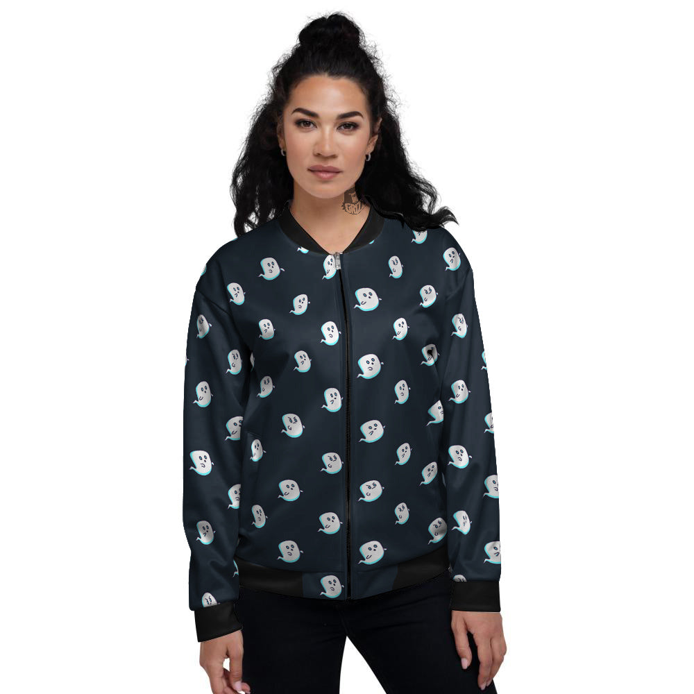 Little Ghost Cute Print Pattern Women's Bomber Jacket-grizzshop