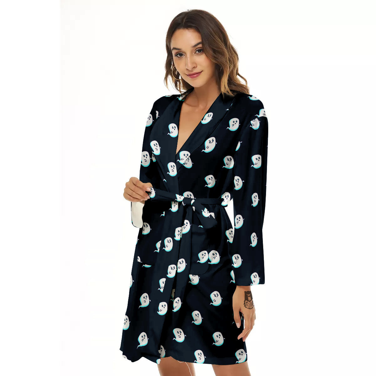Little Ghost Cute Print Pattern Women's Robe-grizzshop