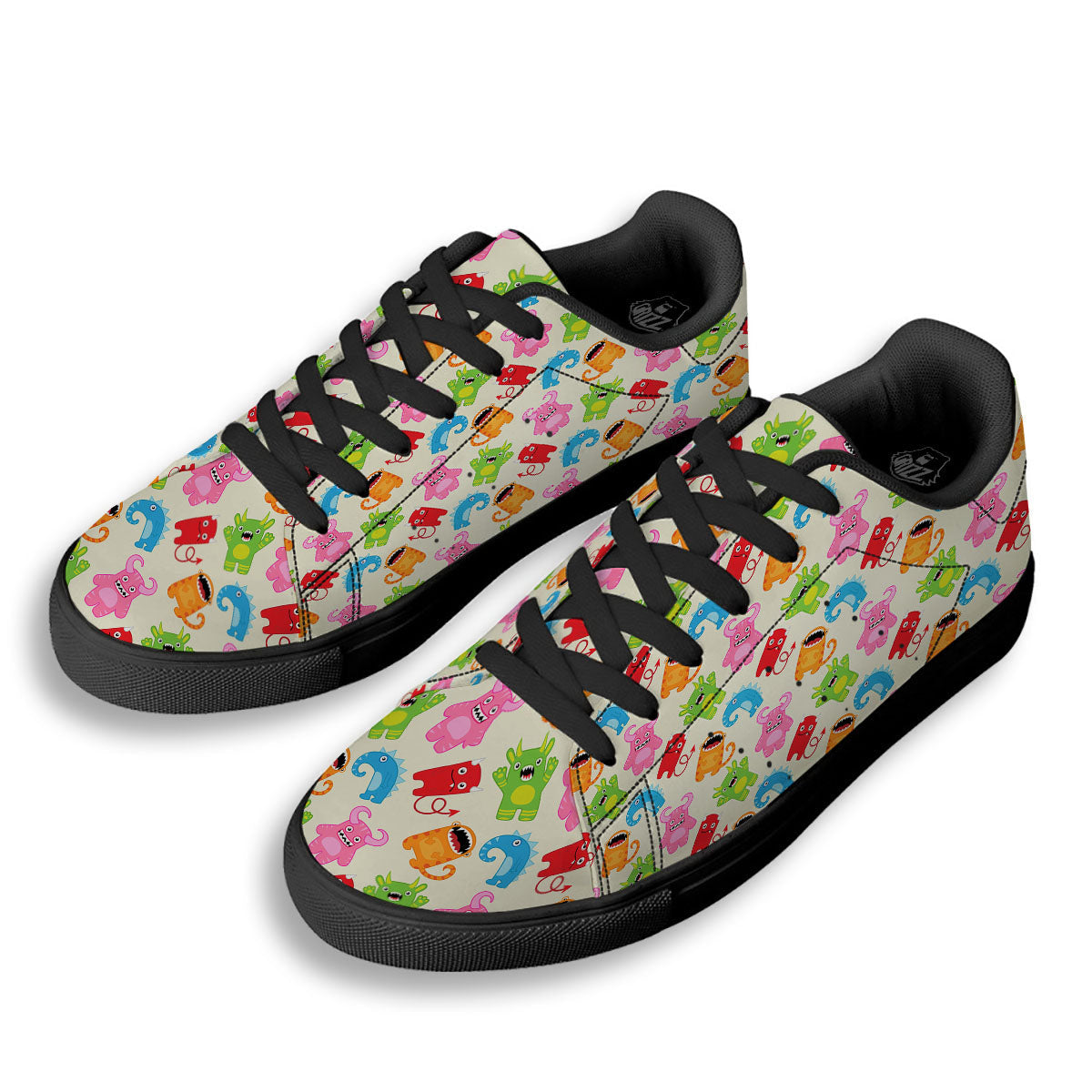 Little Monster Print Pattern Black Low Top Sneakers-grizzshop