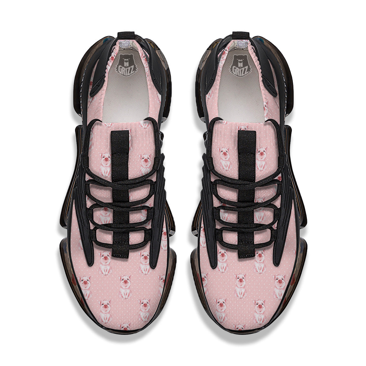 Little Pig And White Dots Print Pattern Black Gym Shoes-grizzshop