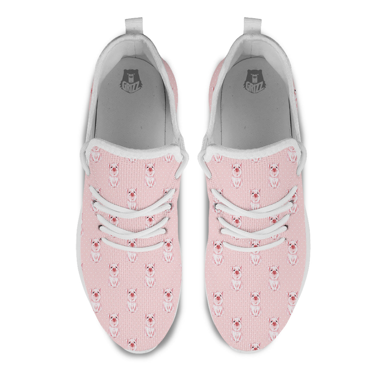 Little Pig And White Dots Print Pattern White Athletic Shoes-grizzshop