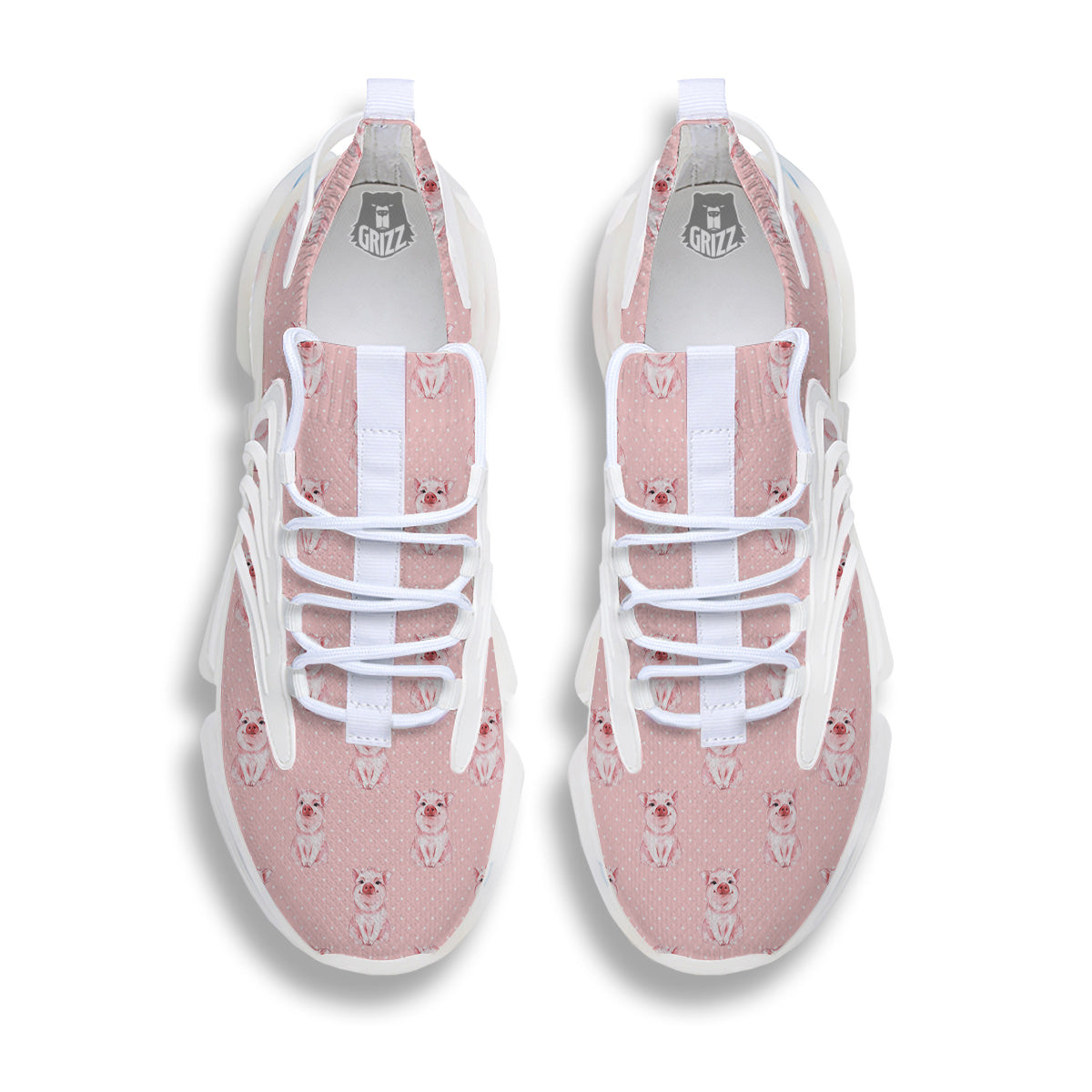Little Pig And White Dots Print Pattern White Gym Shoes-grizzshop