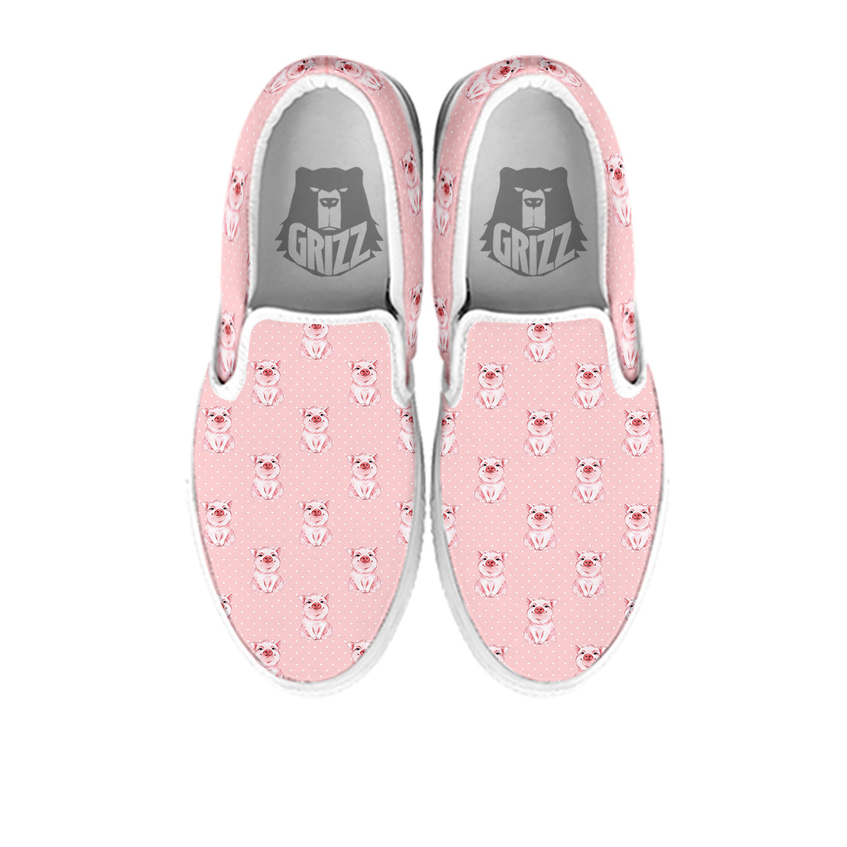 Little Pig And White Dots Print Pattern White Slip On Shoes-grizzshop