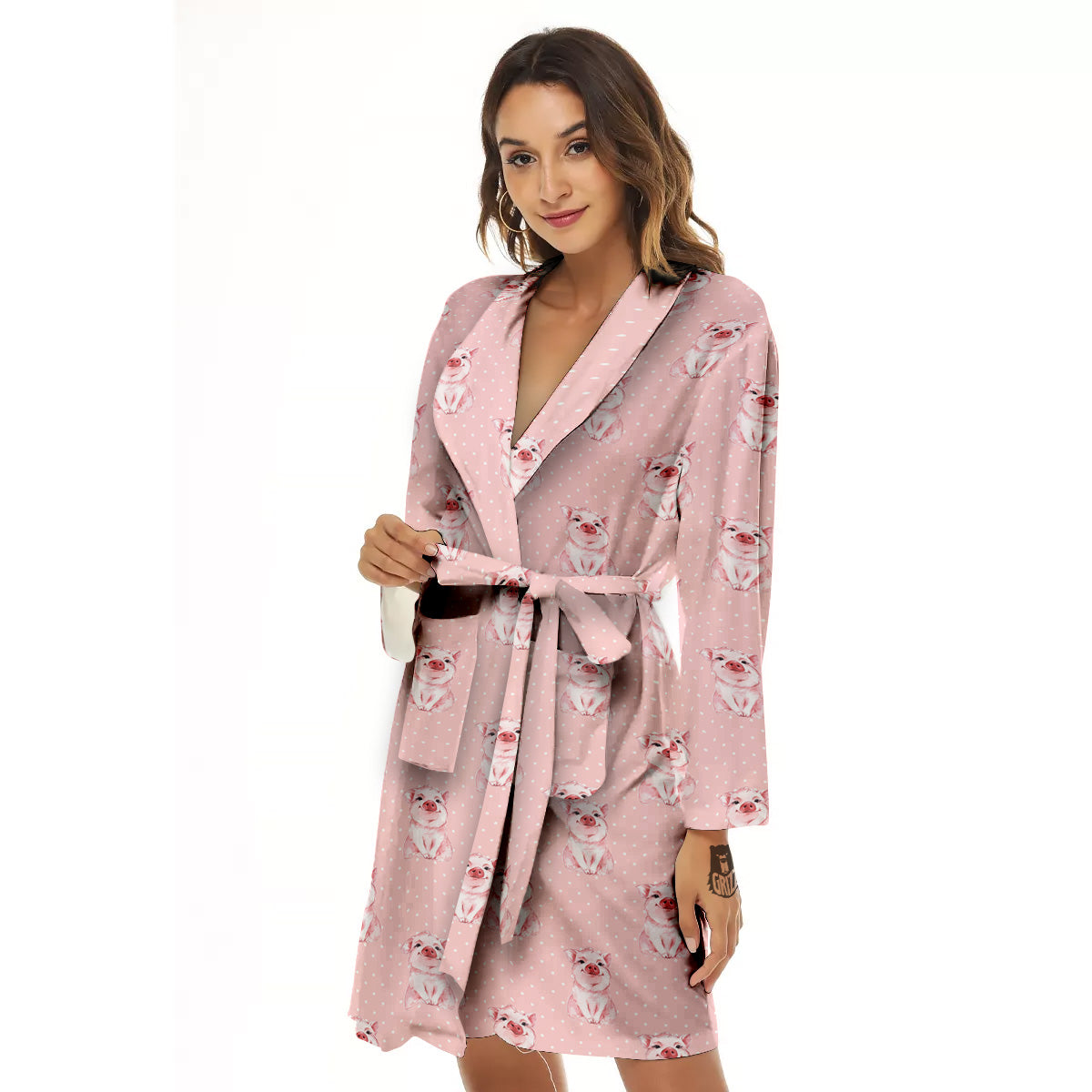 Little Pig And White Dots Print Pattern Women's Robe-grizzshop