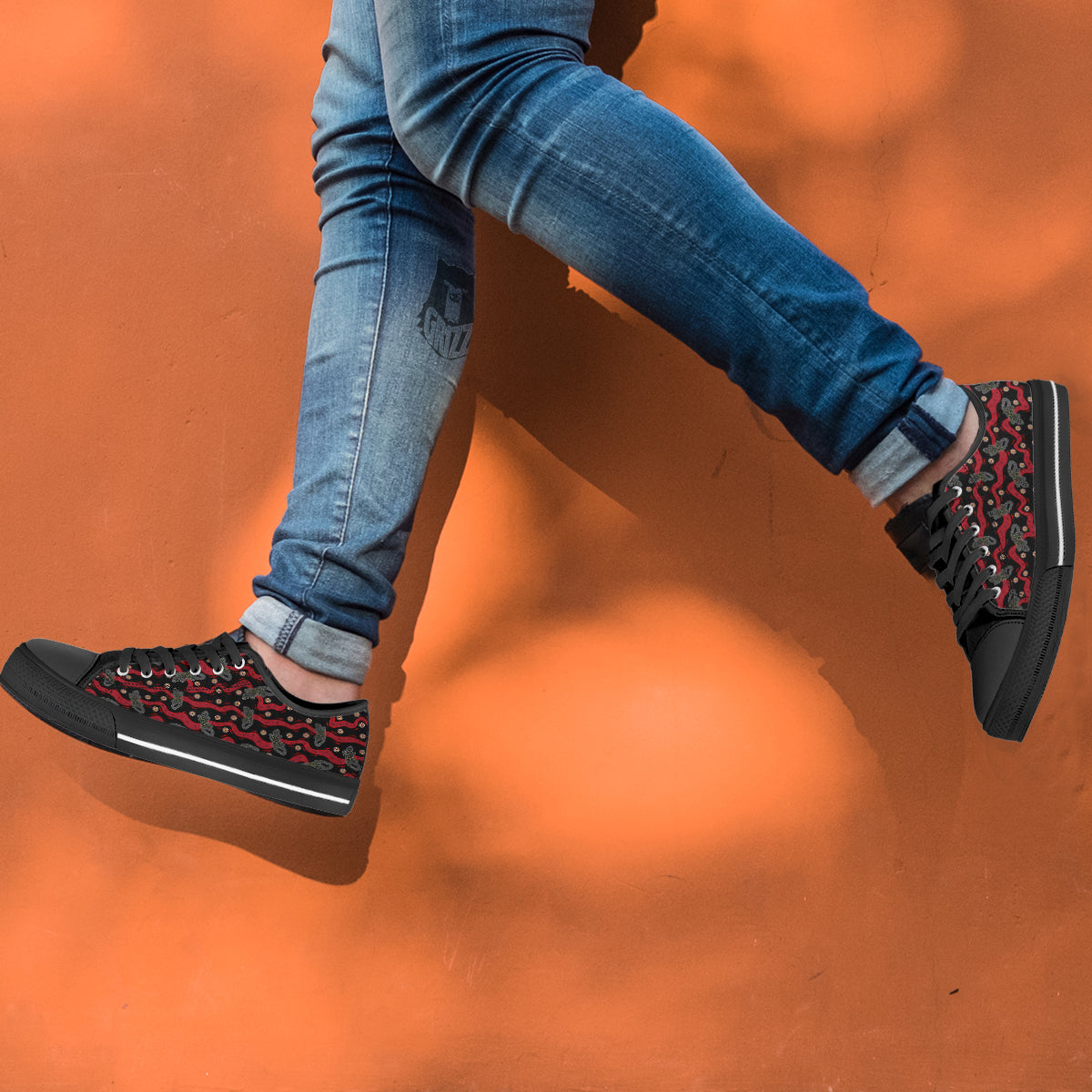 Lizard Aboriginal Print Pattern Black Low Top Shoes-grizzshop
