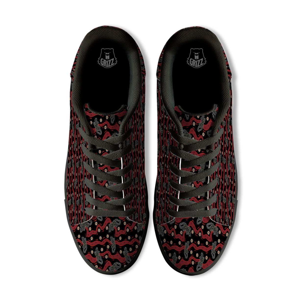 Lizard Aboriginal Print Pattern Black Low Top Sneakers-grizzshop