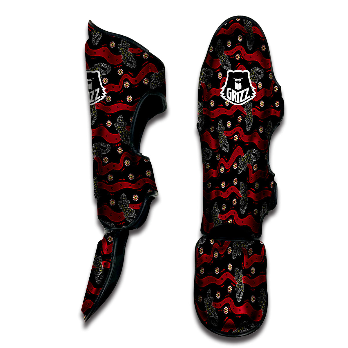 Lizard Aboriginal Print Pattern Muay Thai Shin Guards-grizzshop