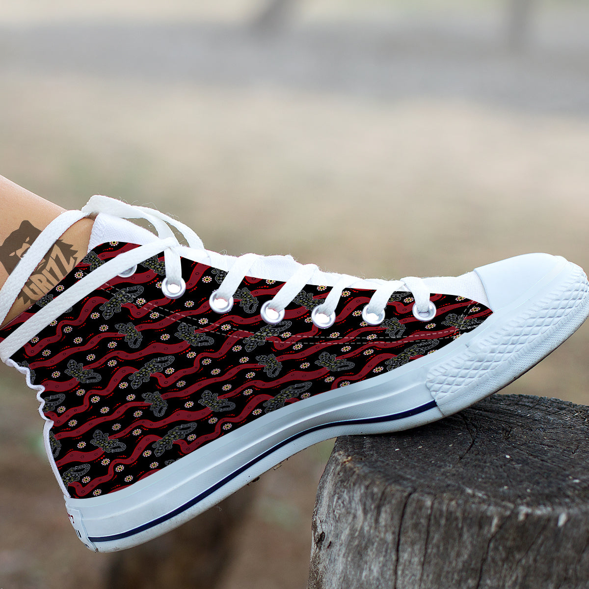 Lizard Aboriginal Print Pattern White High Top Shoes-grizzshop