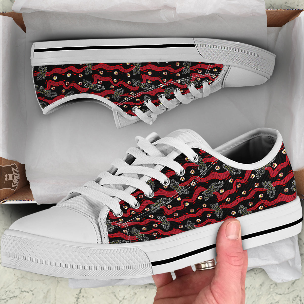 Lizard Aboriginal Print Pattern White Low Top Shoes-grizzshop