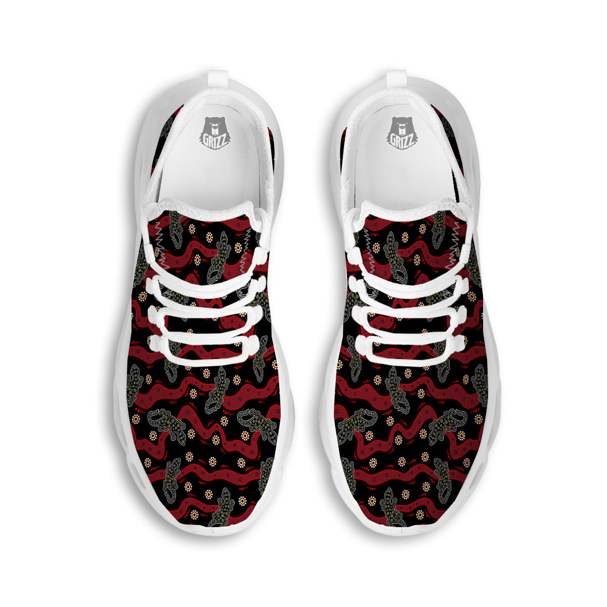 Lizard Aboriginal Print Pattern White Running Shoes-grizzshop