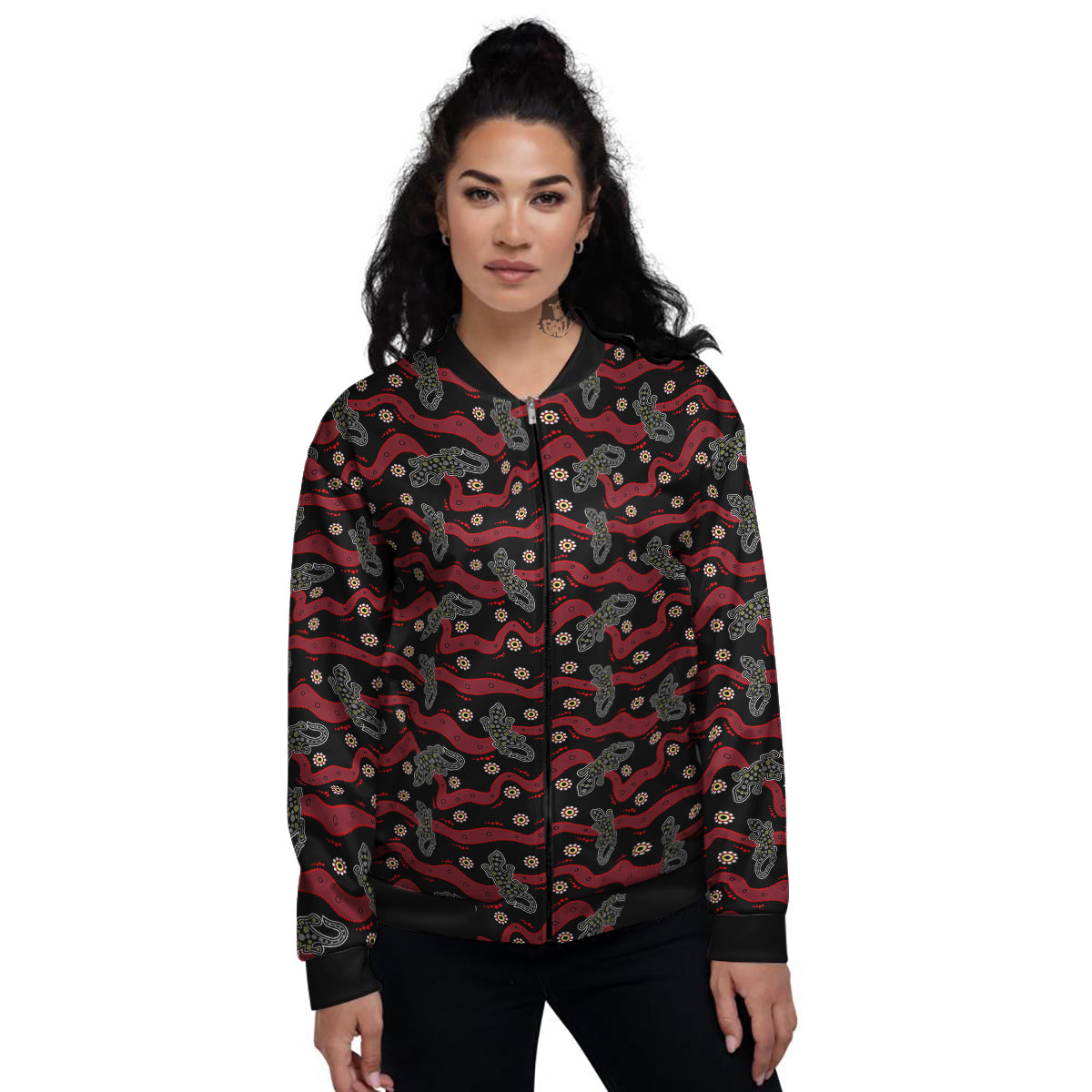 Lizard Aboriginal Print Pattern Women's Bomber Jacket-grizzshop