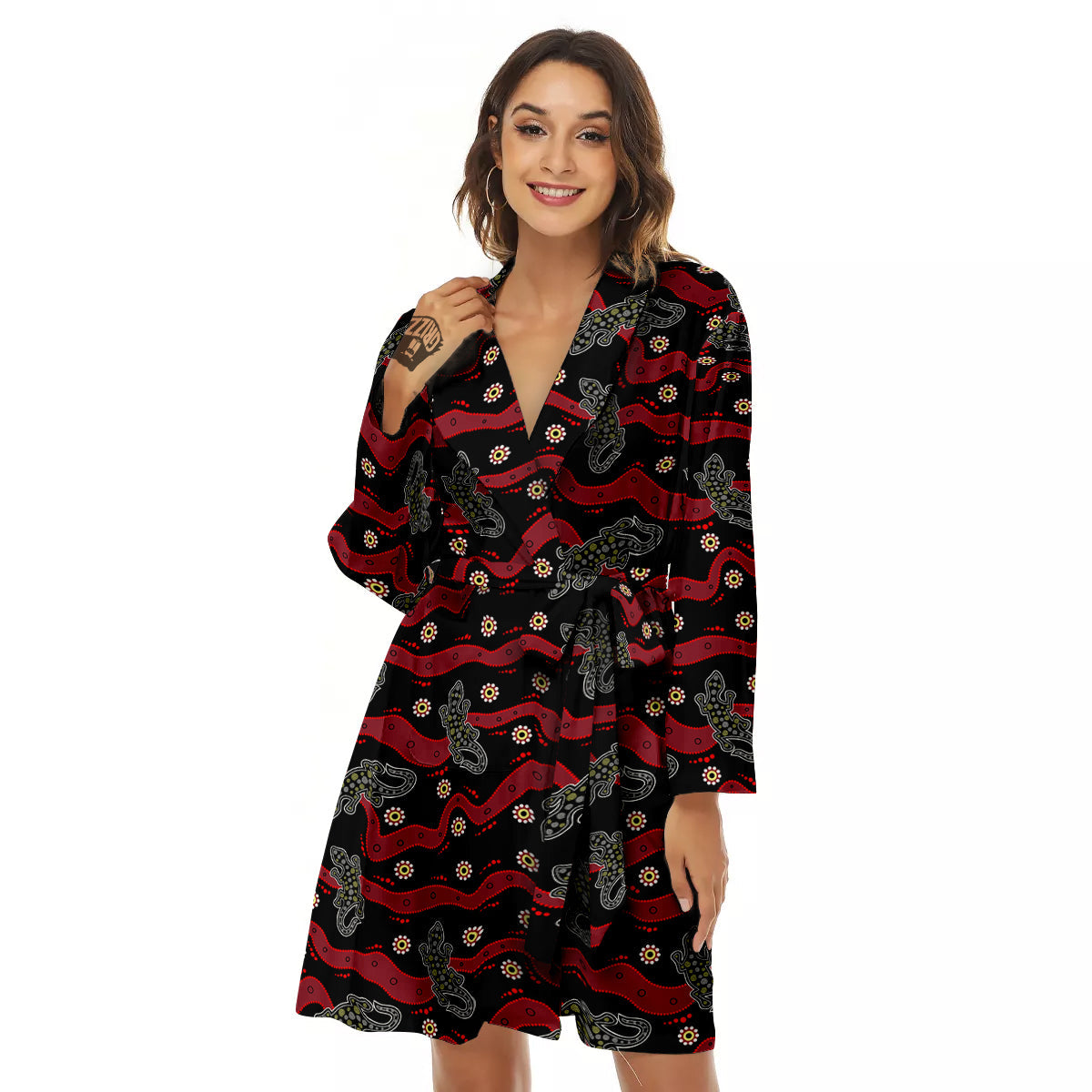 Lizard Aboriginal Print Pattern Women's Robe-grizzshop