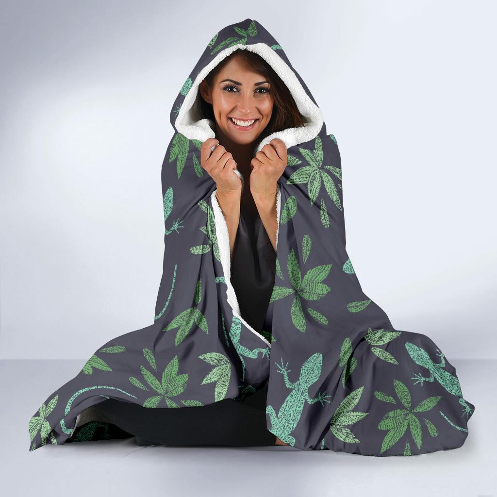 Lizard Leaf Pattern Print Hooded Blanket-grizzshop