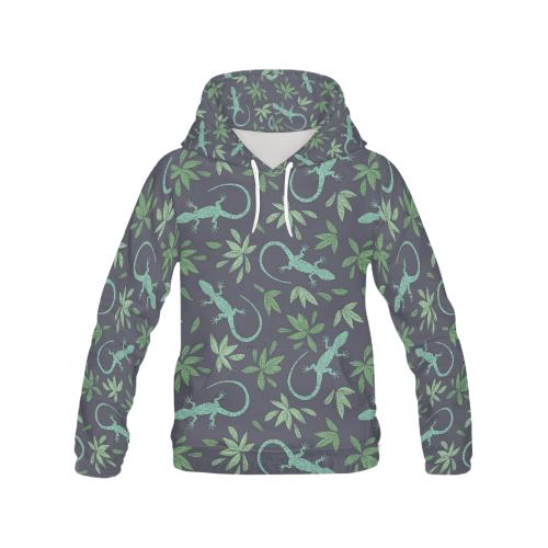 Lizard Leaf Pattern Print Men Pullover Hoodie-grizzshop