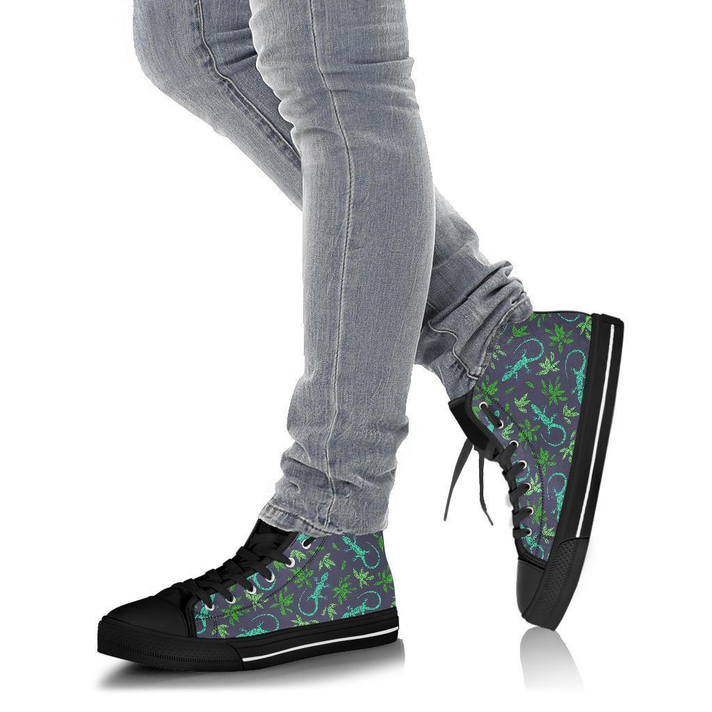 Lizard Leaf Pattern Print Men Women's High Top Shoes-grizzshop
