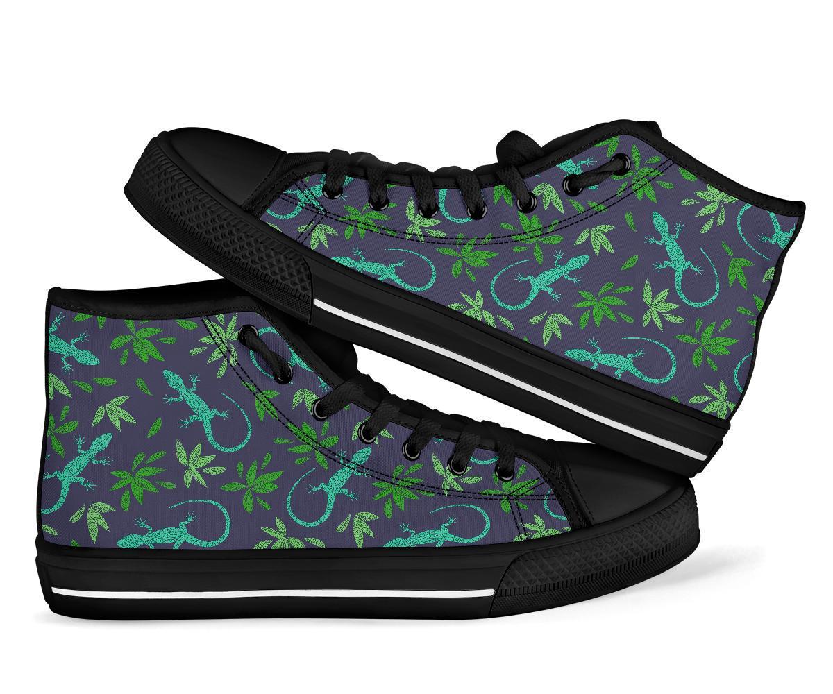 Lizard Leaf Pattern Print Men Women's High Top Shoes-grizzshop