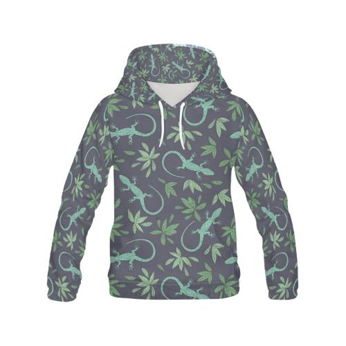 Lizard Leaf Pattern Print Women Pullover Hoodie-grizzshop