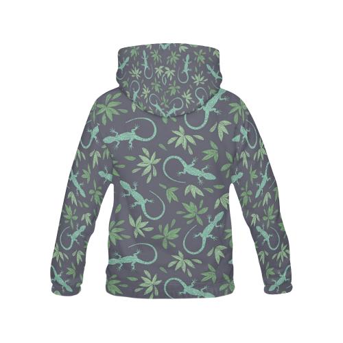 Lizard Leaf Pattern Print Women Pullover Hoodie-grizzshop