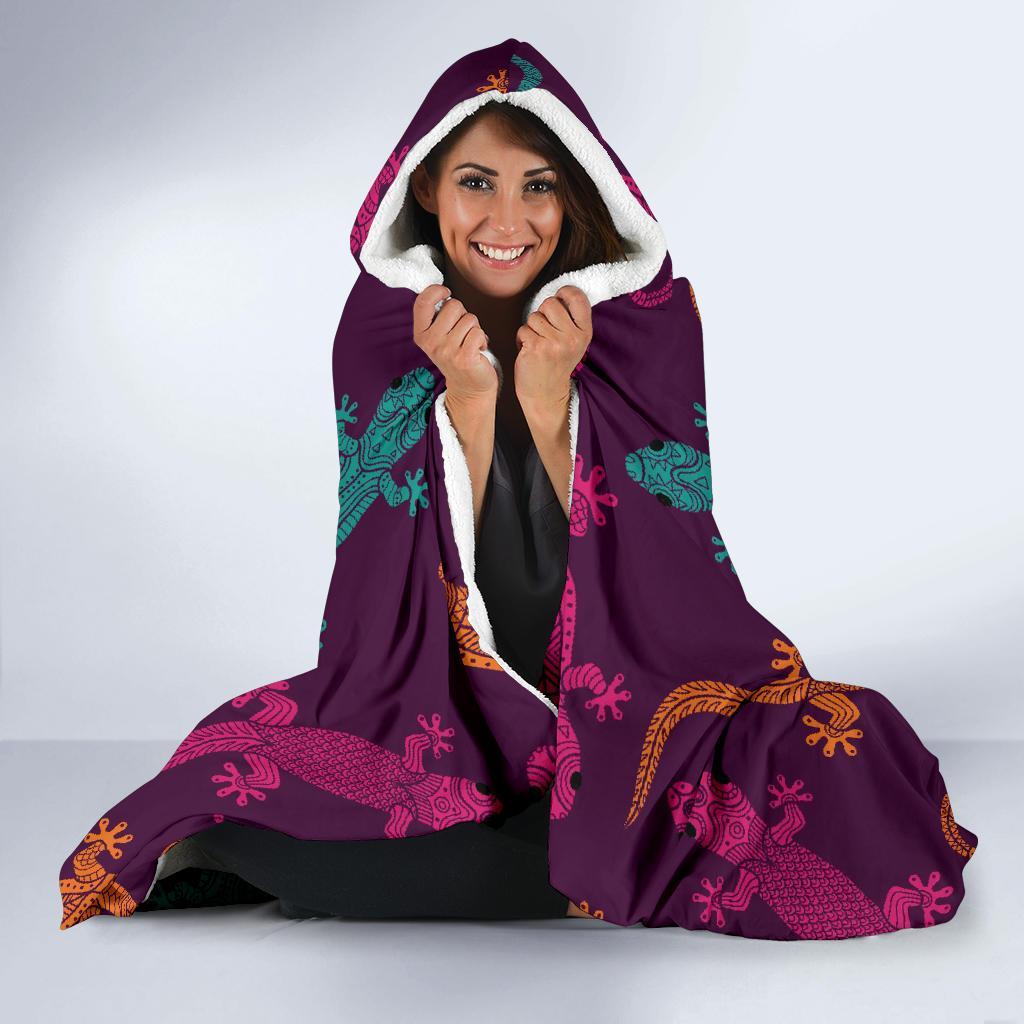 Lizard Pattern Print Hooded Blanket-grizzshop