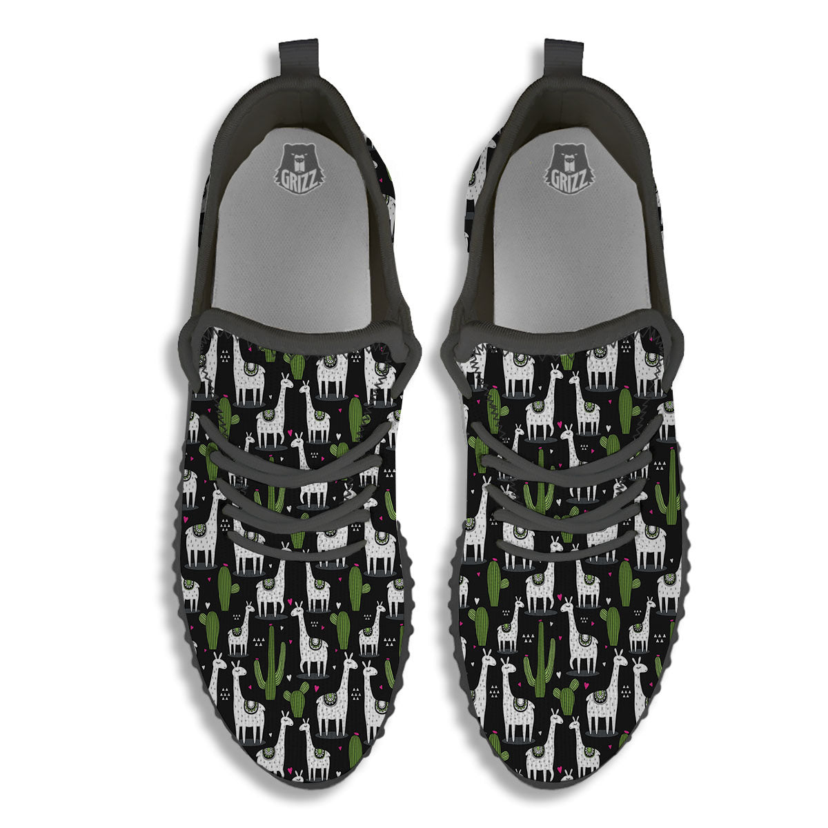 Llama And Cactus Print Pattern Black Walking Shoes-grizzshop