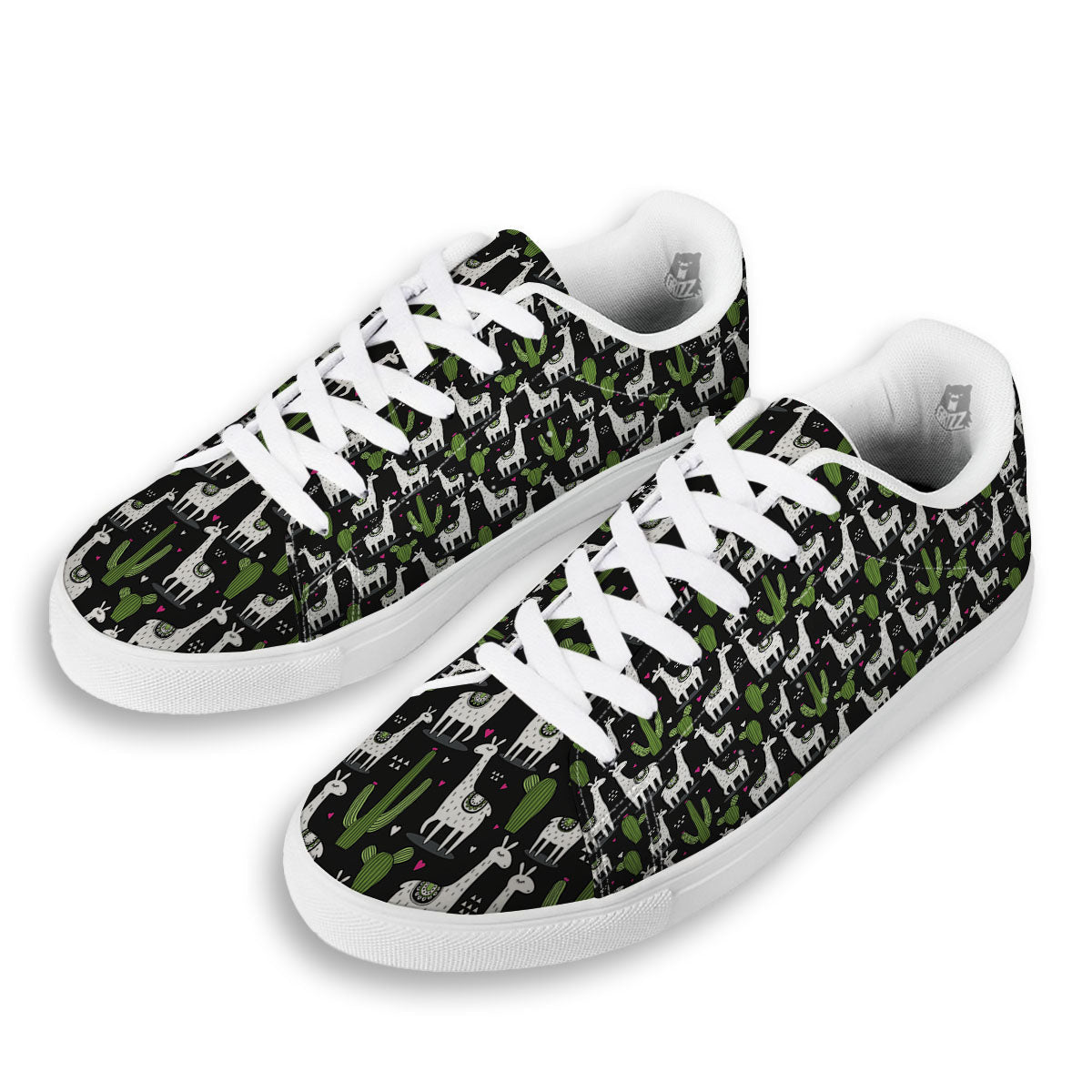 Llama And Cactus Print Pattern White Low Top Sneakers-grizzshop