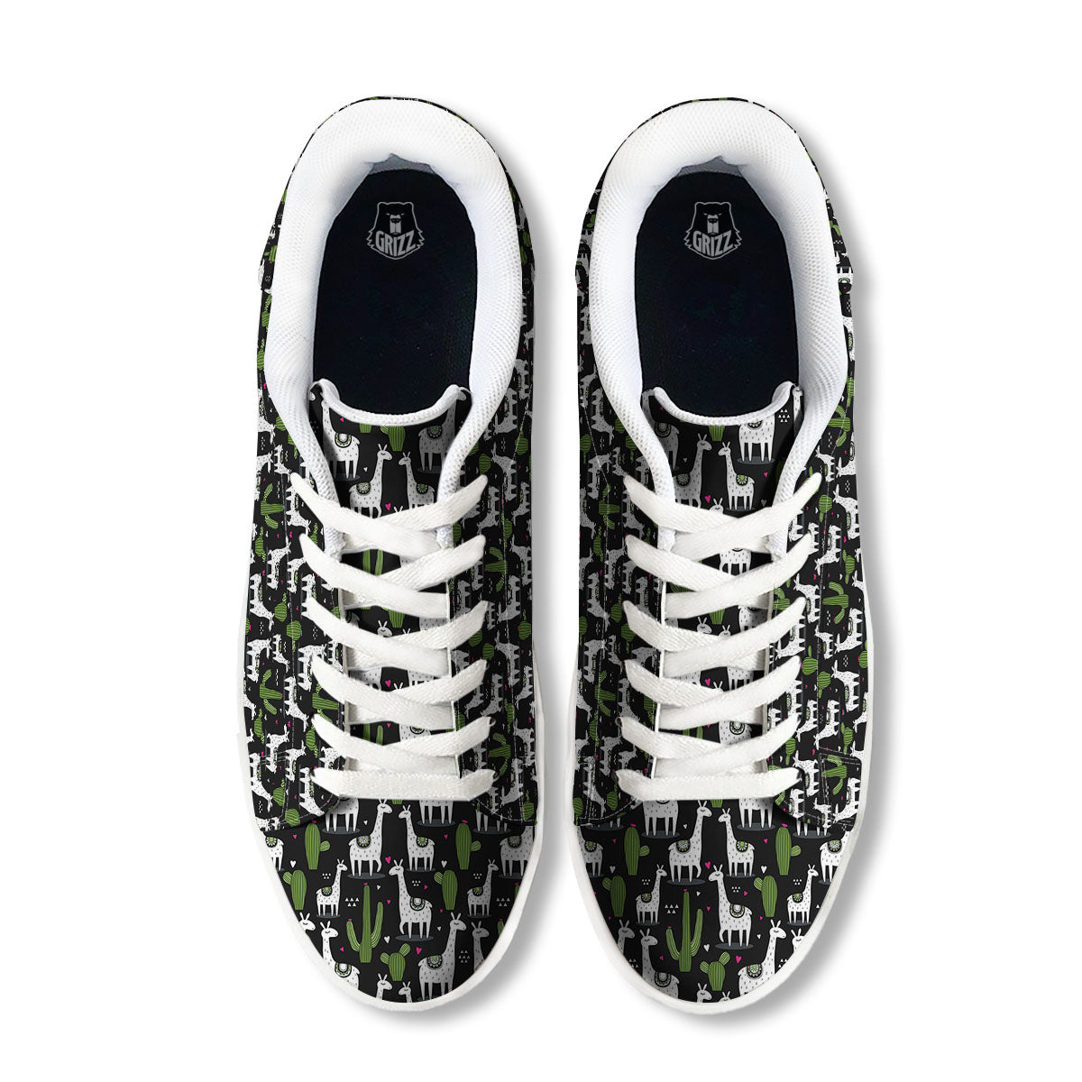 Llama And Cactus Print Pattern White Low Top Sneakers-grizzshop