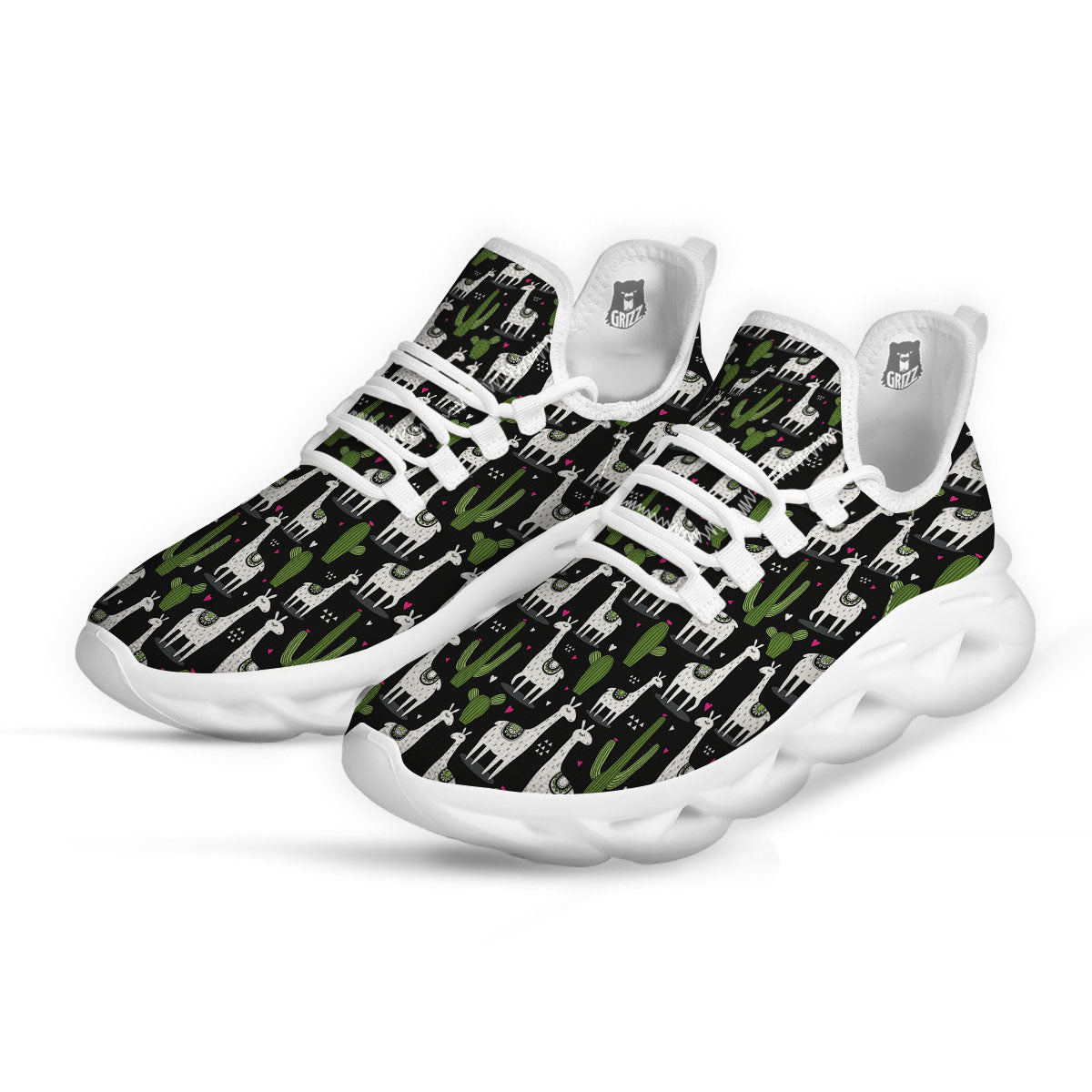 Llama And Cactus Print Pattern White Running Shoes-grizzshop