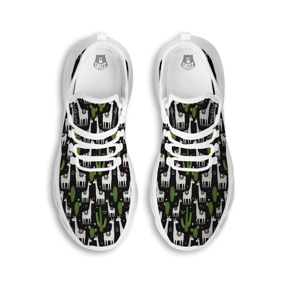Llama And Cactus Print Pattern White Running Shoes-grizzshop