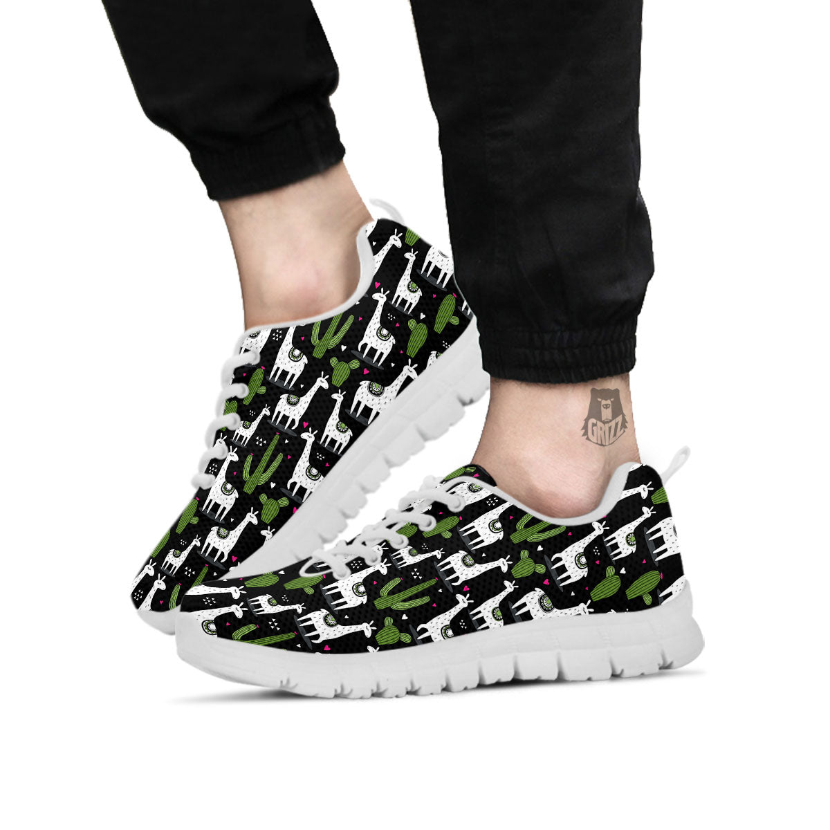Llama And Cactus Print Pattern White Sneaker-grizzshop