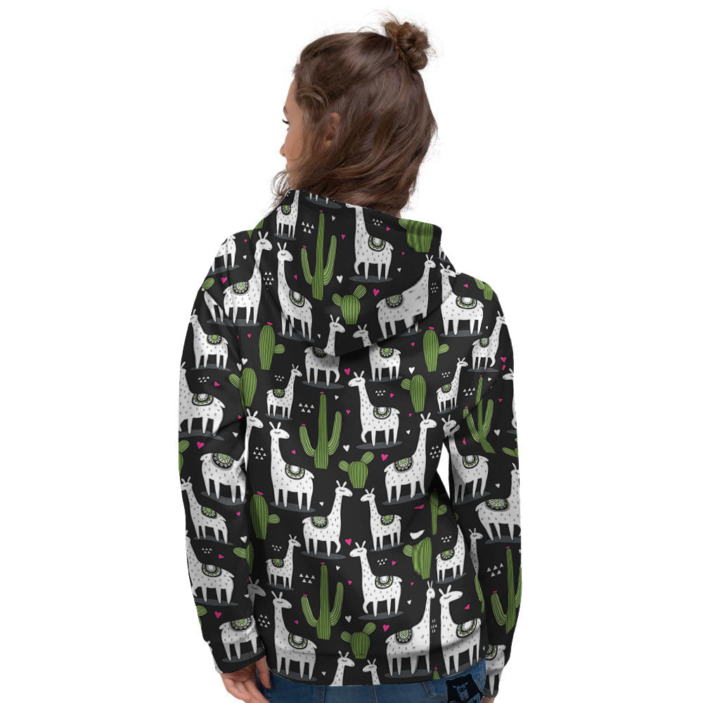 Llama And Cactus Print Pattern Women's Hoodie-grizzshop