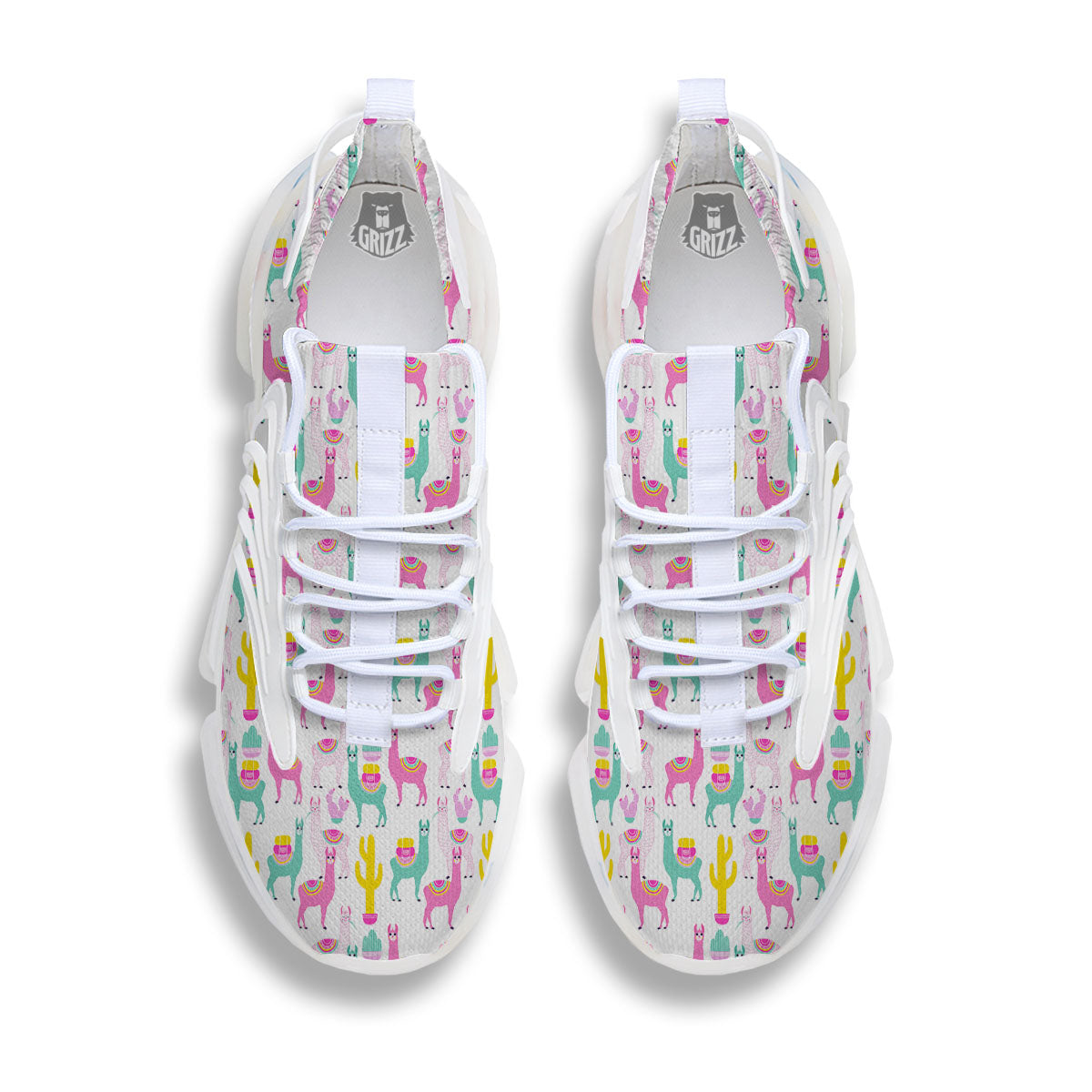 Llama And Cartoon Cactus Print Pattern White Gym Shoes-grizzshop