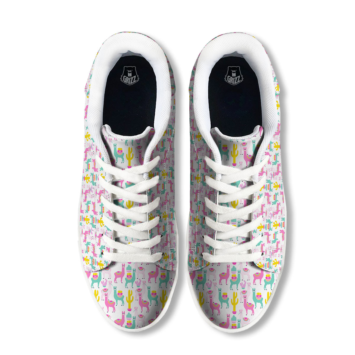 Llama And Cartoon Cactus Print Pattern White Low Top Sneakers-grizzshop