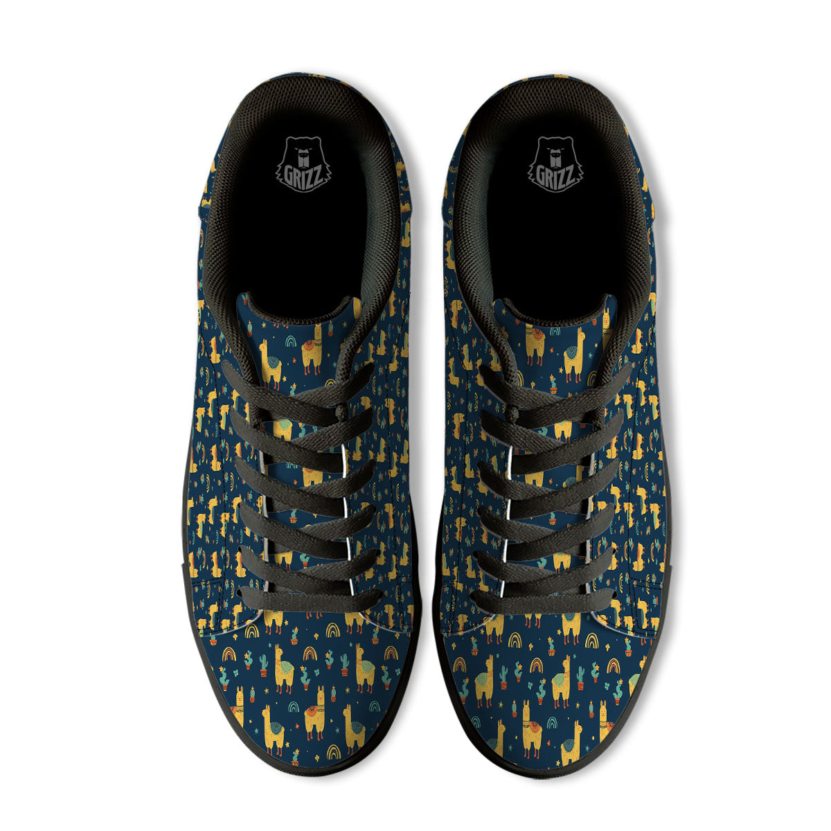 Llama And Cute Cactus Print Pattern Black Low Top Sneakers-grizzshop