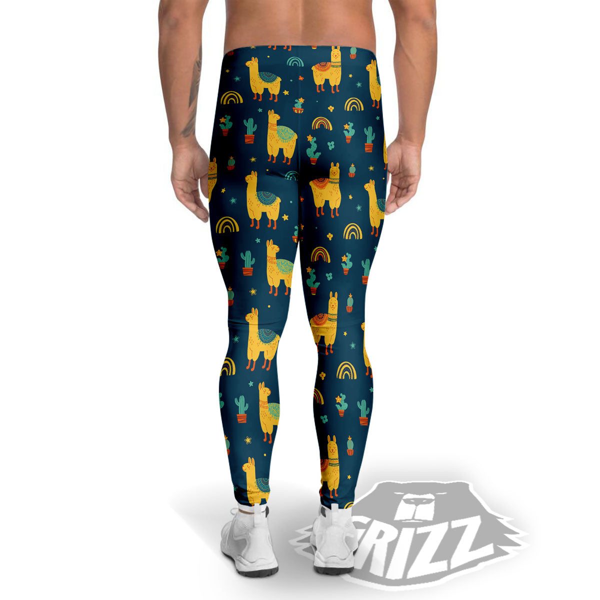 Llama And Cute Cactus Print Pattern Men's Leggings-grizzshop