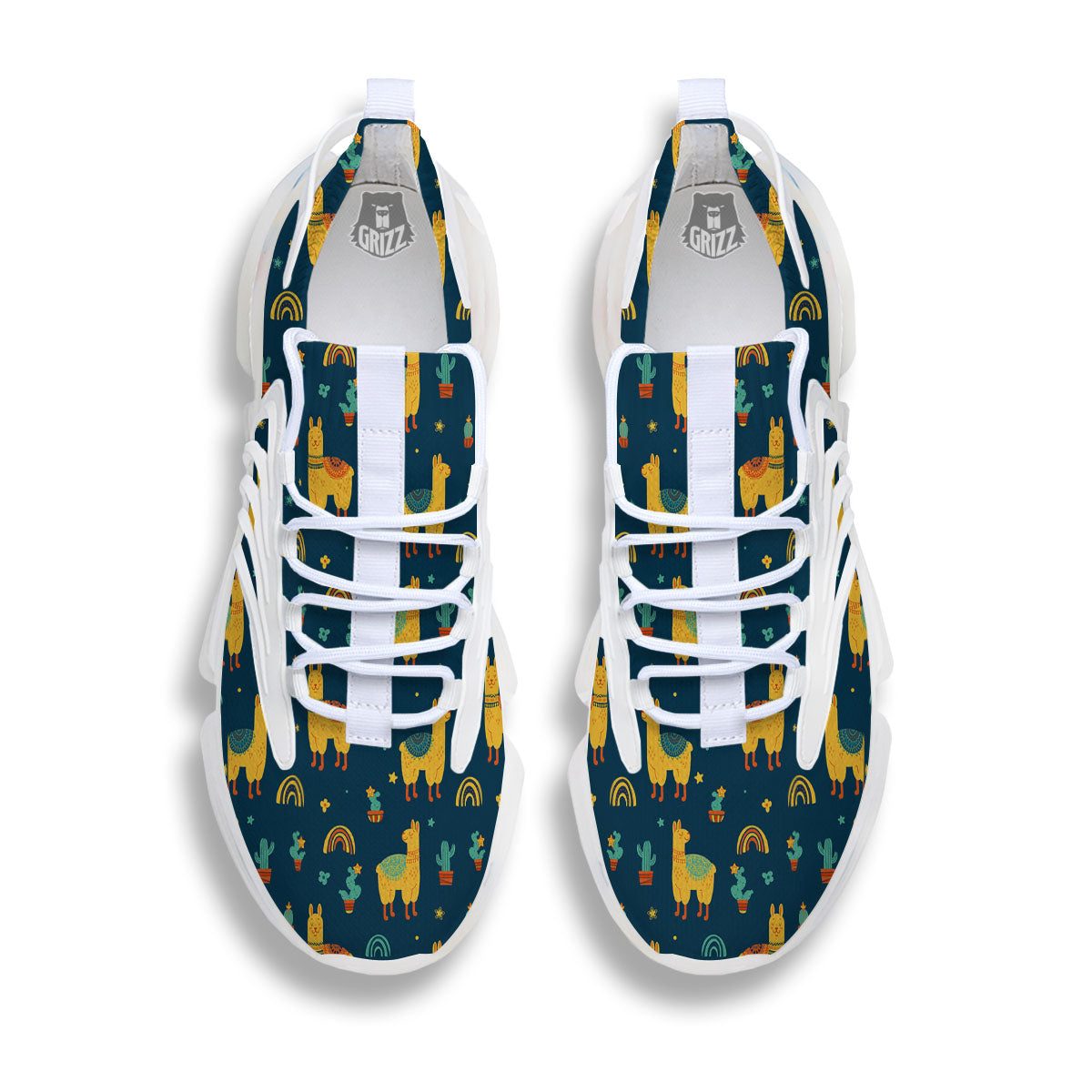 Llama And Cute Cactus Print Pattern White Gym Shoes-grizzshop