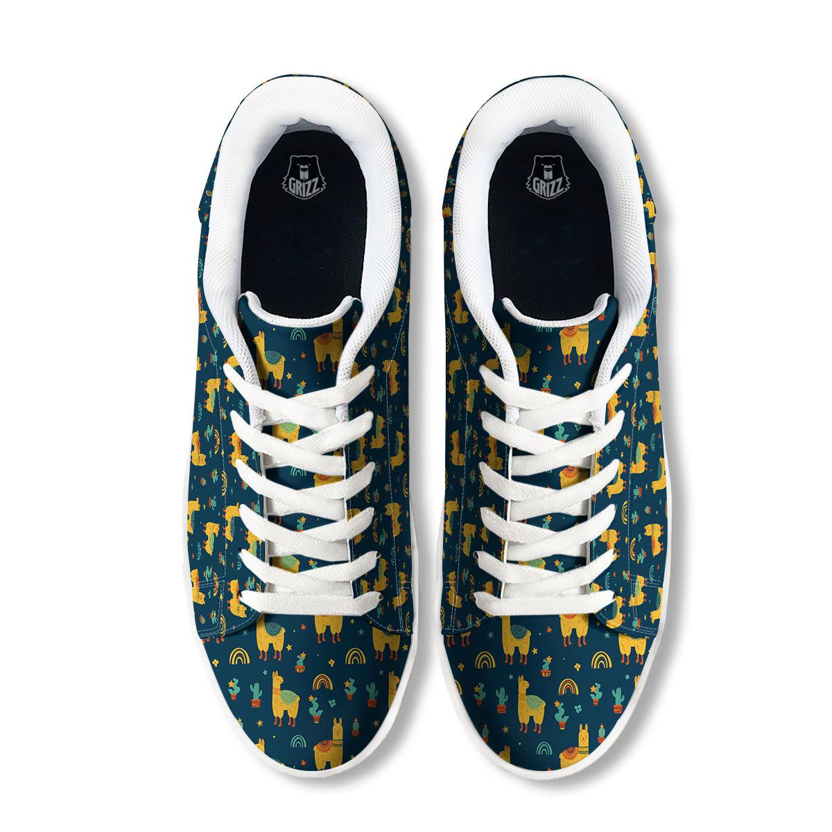 Llama And Cute Cactus Print Pattern White Low Top Sneakers-grizzshop