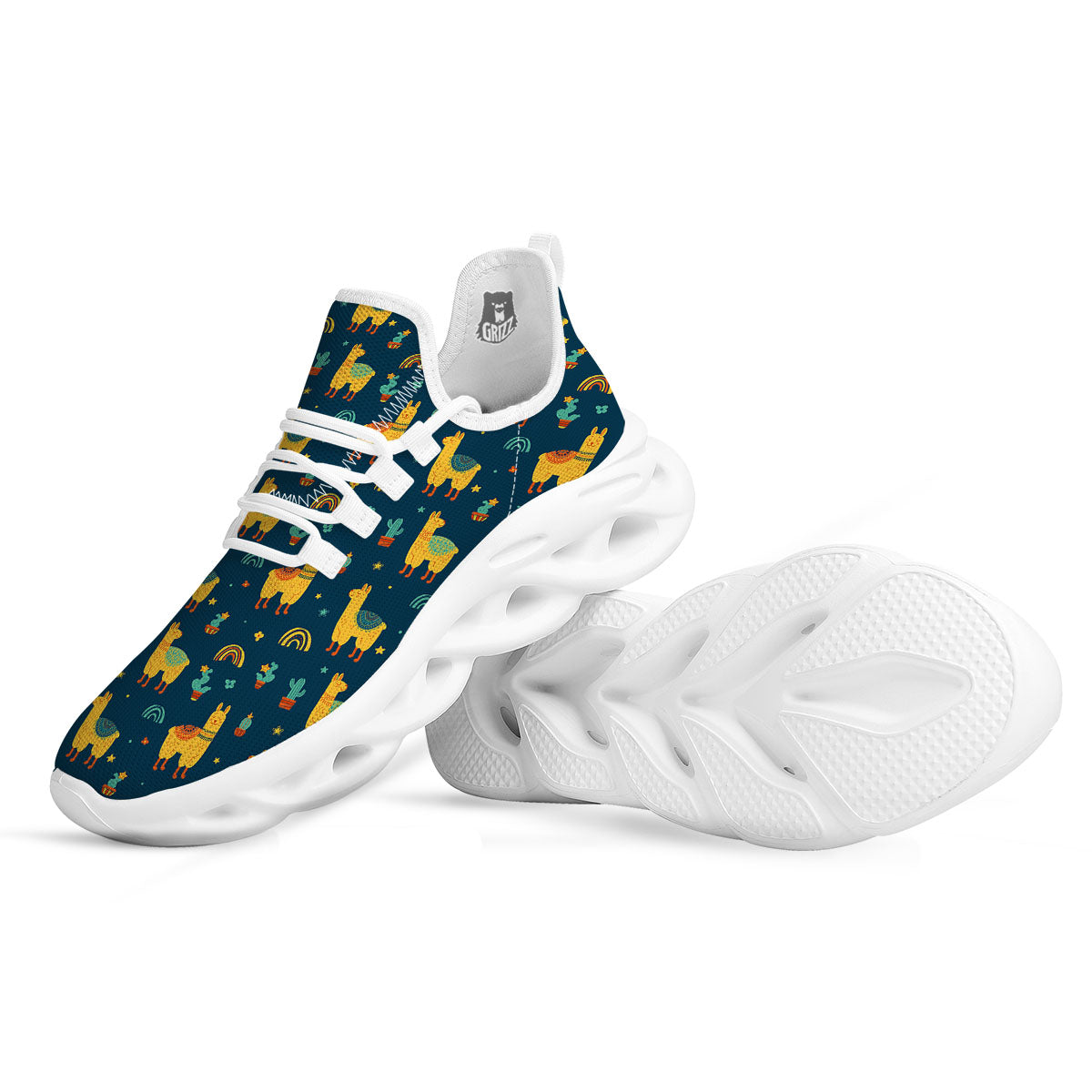 Llama And Cute Cactus Print Pattern White Running Shoes-grizzshop