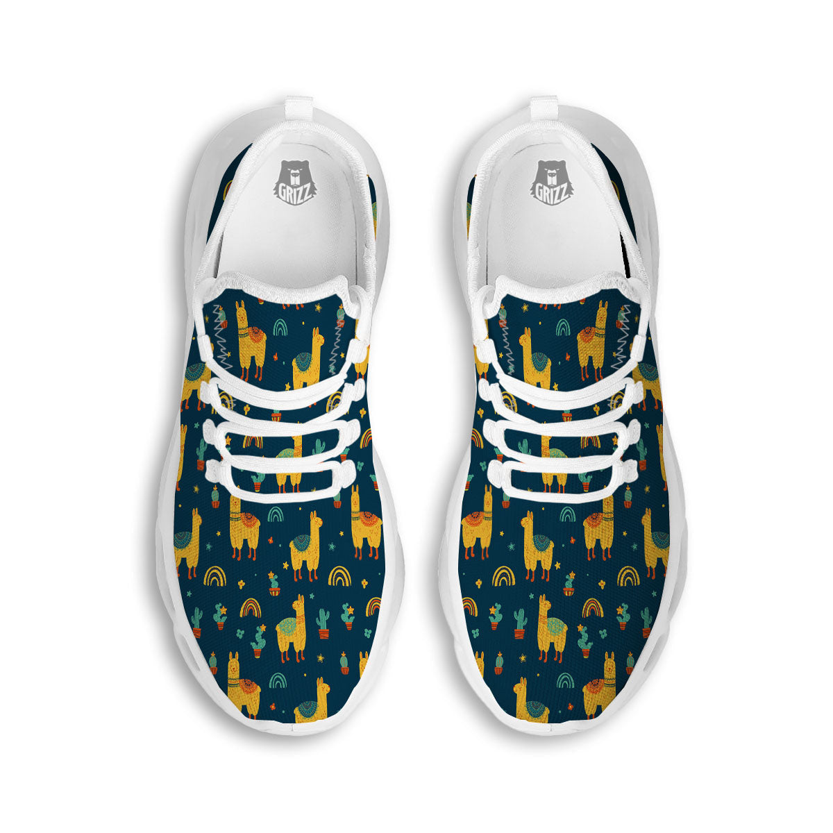 Llama And Cute Cactus Print Pattern White Running Shoes-grizzshop