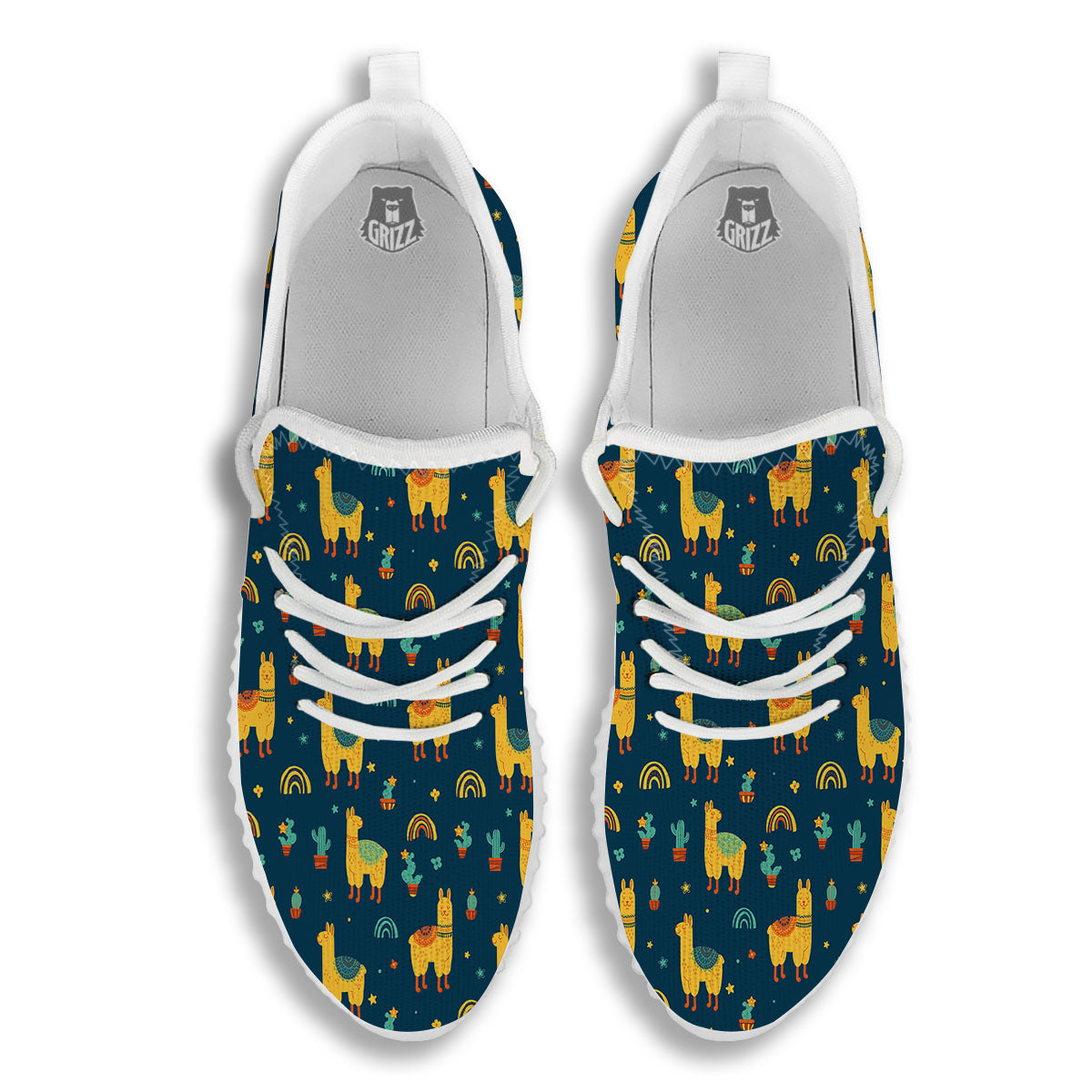 Llama And Cute Cactus Print Pattern White Walking Shoes-grizzshop